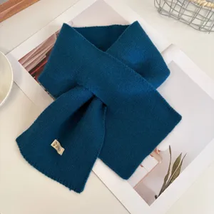 Solid color cross knitted scarf for women, winter warm chic fashion dopamine style small scarf.