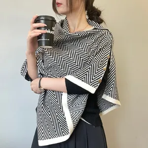 Women Fashion Casual Knit Scarf Winter Warm Oversized Shawl Button Cape Wrap Scarf