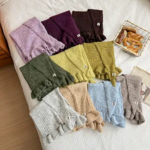 Women knit ruffle shawl versatile lazy style casual cape autumn winter warm comfortable soft apparel