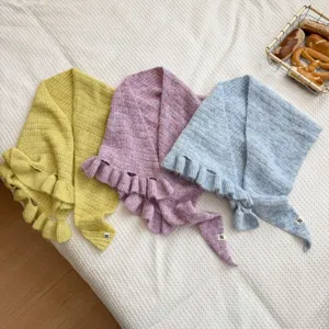 Stylish ruffle knit triangle shawl in multiple colors, soft cozy cape for autumn winter.