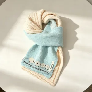 Sciarpa in lana lavorata a maglia stile coreano con motivo pecorella, morbida e calda.