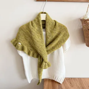 Stylish ruffles knitted wool shawl, cozy loose cape cardigan for women, perfect autumn wear.