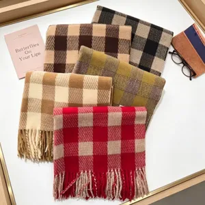Écharpe à Carreaux Classique Cachemire Imitation Châle Chaud Épais Avec Glands Mode Hiver Décontracté Unisexe