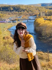 Koreanischer gelber Strickschal für Damen, Herbst Winter warmer, kuscheliger Vintage Schal