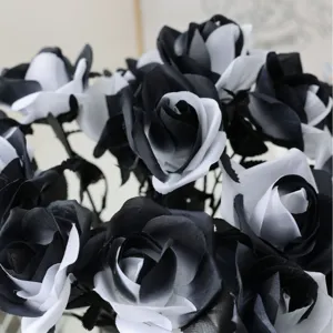 Black and white artificial roses bouquet, Gothic Halloween home decor and photography props.