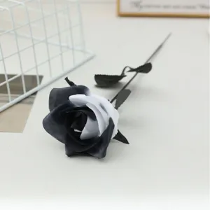 Artificial black and white rose flower for Halloween decor, home living room photography props.