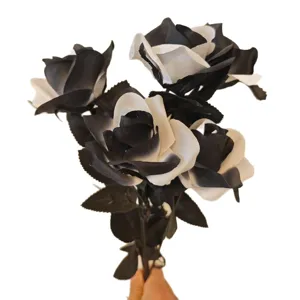 Artificial black and white rose bouquet Halloween home decoration floral arrangement