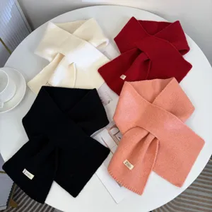 Womens solid color cross knitted scarf winter warm minimalist cute fashion neck warmer