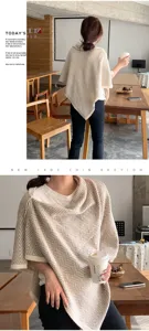 Women winter knit striped shawl poncho warm cape fashion casual outer wear cozy wrap scarf
