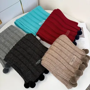 Cozy knitted winter scarf with cute pom pom details thick warm windproof women scarf
