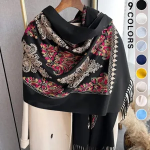 Women thick cashmere feel winter scarf elegant paisley tassel shawl warm vintage blanket wrap