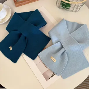 Cozy soft winter knitted cross scarf for women solid color warm fashion neck warmer