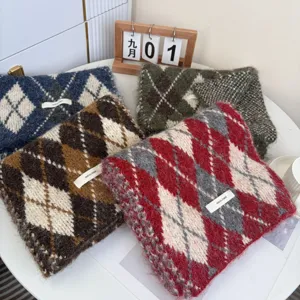 Japanese style argyle mohair scarf cozy warm winter knitted wool scarf for women shawl