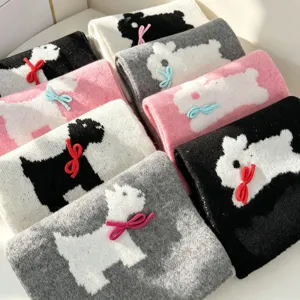 Women Winter Knitted Scarf Cute Cartoon Rabbit Puppy Pattern Soft Warm Neck Warmer Sweet Bowknot Knitted Muffler