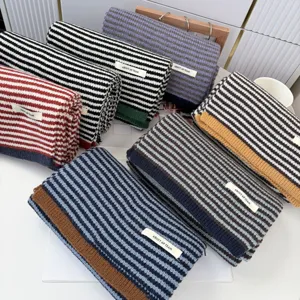 Fall winter retro color block striped knitted scarf, cozy warm fashion neck wrap for women