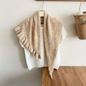 Cozy ruffle knit shawl for women, loose casual cape sweater outerwear, autumn winter warm all-match.