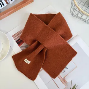 Cozy brown knitted cross scarf for women, simple solid winter warm fashion neck warmer