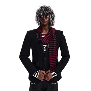 Unisex winter warm knitted striped scarf featuring narrow design for fashion daily wear.