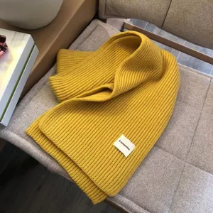 Herbst Winter gelber Strickschal für Damen, einfarbiger Retro gemütlicher warmer Halswärmer.