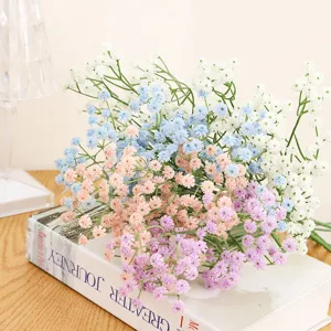 Detailed close-up of colorful artificial baby's breath flowers for nice home decoration.
