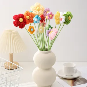 Handmade crochet puff flower bouquet colorful knit floral home decor gift table centerpiece vase
