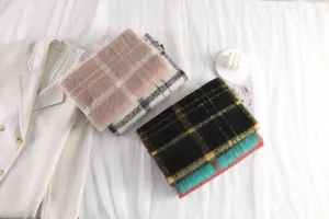 Korean style mohair plaid scarf for women and men, thick warm long winter shawl bib.