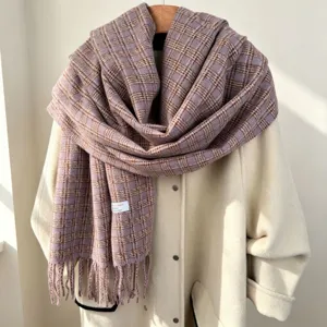 Cozy retro plaid winter scarf with chic fringe detail, warm thick material for women daily wear.