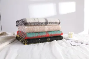 Cozy mohair plaid winter scarf, thick warm long checkered shawl for women and men daily wear.