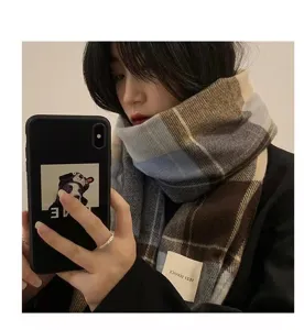 Classic Japanese style imitation cashmere plaid scarf for women autumn and winter warm shawl.