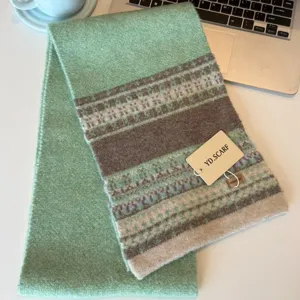 Nordic knitted woolen scarf winter warm neck protector soft geometric pattern elegant scarf