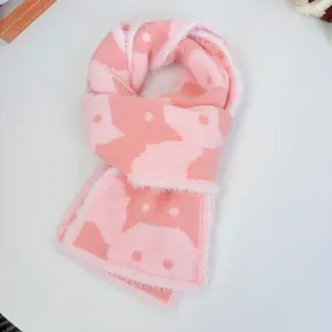 Deliziosa sciarpa in maglia rosa con motivo di gatto per donne, calda e carina per l'inverno.