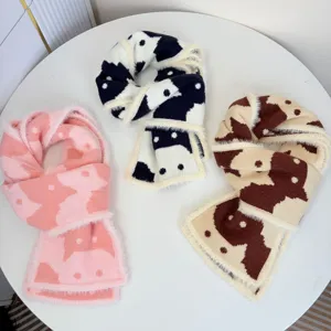 Sciarpa corta in maglia con motivo di gatto carino da donna, sciarpa soffice calda invernale casual.