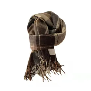 Classic plaid imitation cashmere scarf for women, warm winter fringe shawl student style.