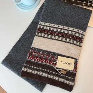 Nordic style knitted wool scarf, warm winter neck warmer, geometric pattern couple gift.