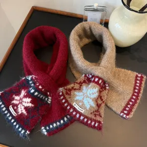 Winter Verdickter Kaschmir-Mischgewebe Schal Nordisches Fair Isle Schneeflockenmuster Warmer Nackenschutz Für Damen