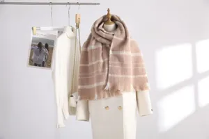 Women Men Winter Thick Warm Long Mohair Plaid Scarf Soft Cozy Fashion Casual Shawl Wrap