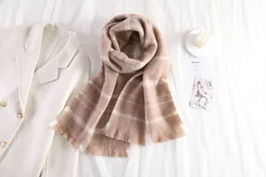 Korean style mohair plaid scarf winter warm thick long shawl for women and men fashionable.