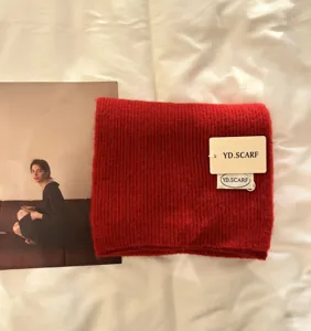 Cozy red knitted scarf winter warm soft wool scarf thick plush neck warmer for women