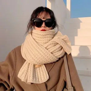Chunky Knit Scarf For Women And Men Winter Warm Solid Color Crochet Korean Style Soft Neck Scarf Winter Accessories