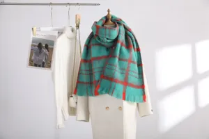 Korean style thick mohair plaid scarf warm winter long oversized shawl wrap for women
