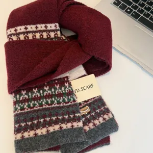 Cozy Nordic knit scarf featuring winter pattern, soft warm neck warmer for daily wear.
