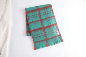 Chic mohair plaid scarf for women and men, warm winter long cozy tassel plaid winter scarf.