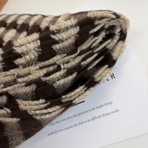 Maillard brown textured hollow grid scarf winter thick warm cashmere feel shawl for women