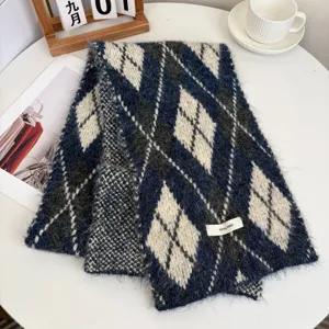 Japanese style argyle mohair scarf fluffy warm winter wool scarf for women and daily shawl