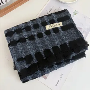Winter thickened imitation cashmere knit scarf with grid design for women warm wrap