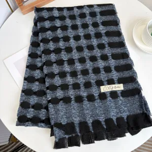 Winter hollow grid scarf shawl for women, thick warm imitation cashmere knitted scarf.