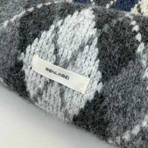 Cozy Japanese plaid mohair scarf winter warm fuzzy wool neck wrap elegant ladies shawl
