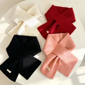 Women Winter Solid Color Knitted Cross Scarf Korean Minimalist Warm Neck Protection Fashion Scarf Cold Weather Accessories