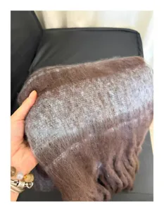 Detail view of the winter thick mohair wide striped scarf showing soft plush texture and warmth.