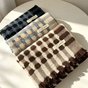 Women's Winter Thickened Warm Imitation Cashmere Scarf Hollow Out Grid Shawl Fashion Elegant Long Scarf With Fringe